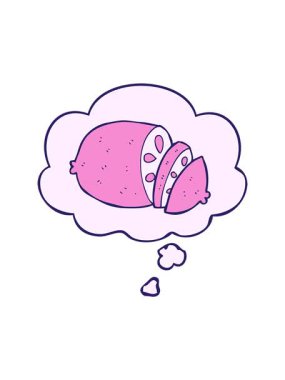 Düşünce baloncuğu ile dilimlenmiş limon çizgi filminin hareketli animasyonu