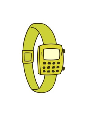 Bir retro saatin el çizimi çizgi film karalamalarının renk değişimi