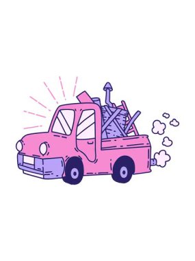 Hurda taşıyan geleneksel dövme kamyonu hareketli animasyonu