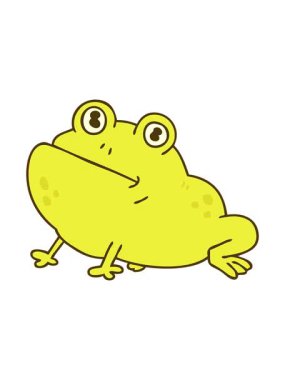 Parlak renkli çizgi film karakteri kurbağanın el animasyonunu değiştirmesi