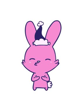 Meraklı tavşanın hareketlerini salla ve duraklat. Noel Baba şapkası takan birinin çizdiği çizgiler.