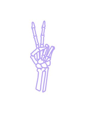 Siyah çizgili dövmenin titreşimli hareketli animasyonu bir iskelet barış işareti simgesi veriyor.