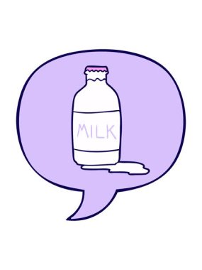 neon ışık efektleri çizgi film karakteri taze süt ve konuşma baloncuğu.