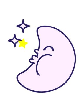 Parıldayan yıldızlar yıldızlı bir ayın çizgi filmini canlandırır.