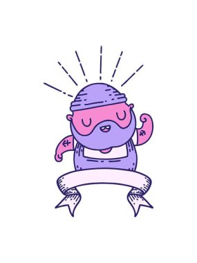 Dövme stili sakallı adam pazılarını esnetiyor ve parşömen afişini durduruyor.