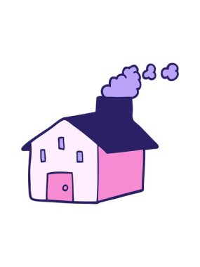 Dumanı tüten bacalı karikatür evi animasyonu.