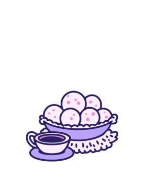 Pao de queijo 'nun hareketli animasyonu kahve çizimli geleneksel Brezilya peynirli ekmeği