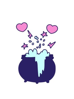 dönen kalp animasyonu el çizimi karikatür tarzı cadıların kazanı