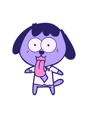 Ofis tişörtü giyen çizgi film köpeğinin hareketlerini salla ve durdur