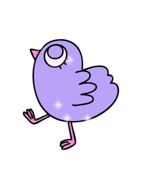 Parıltı efekti el çizimi tuhaf çizgi film sarı kuş