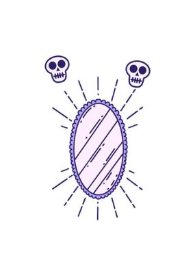 Geleneksel dövme stili parlayan ayna çiziminin kafatası animasyonu