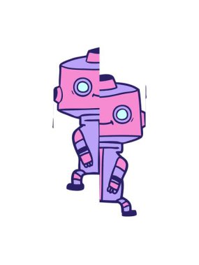 Bir karikatür robot tasarımının bölünmüş hareket animasyonu