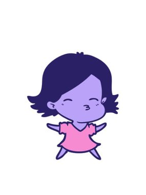 Neon renkli çizgi film karakteri kadının yanıp sönen radyal çizgileri.