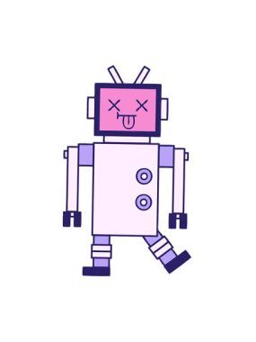 Robot tasarımının sevimli çizgi filminin titreşimli hareketli animasyonu