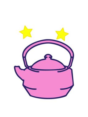 dönen yıldızlar Japon çay karikatürü çaydanlığının animasyonu