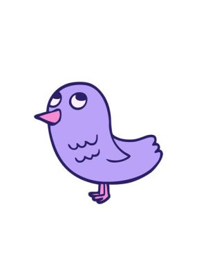 Yanıp sönen radyan çizgileri çizgi film karalama kuşunun canlandırması yukarı bakıyor