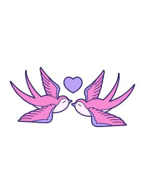 Pikselleştirme efekti dövme stili kırlangıçların ve bir kalbin görüntüsü