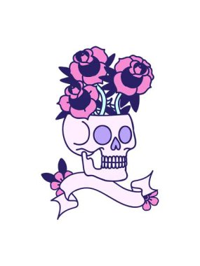 Kafatası ve güllerin bayrağıyla geleneksel dövmenin animasyonunu durdurup duraklat