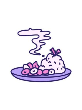 Japon pilavı ve fasulyeli yemeğin hareketli animasyonu.