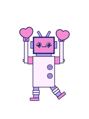dönen kalp animasyonu sevimli bir robot çizim karikatürü