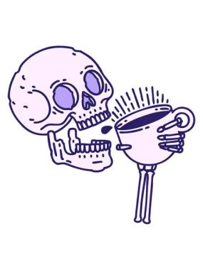 Dövmenin animasyonunu geleneksel tarzda kahve içen kafatası şeklinde pikselleştir