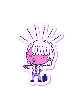 Dövme stili bir iş kadınının işaret ettiği çıkartmanın canlandırma efekti