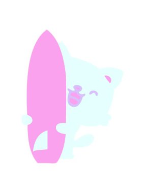 Sörf tahtası olan sevimli kedinin neon ışık efekti canlandırması