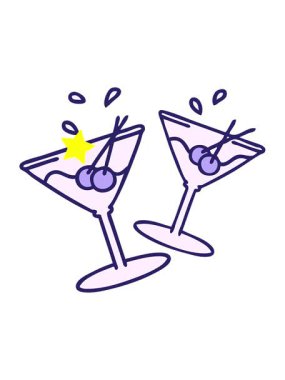 Parıldayan yıldızlar martinin bardaklarının birbirine vurduğu çizgi filmin animasyonunu etkiler.