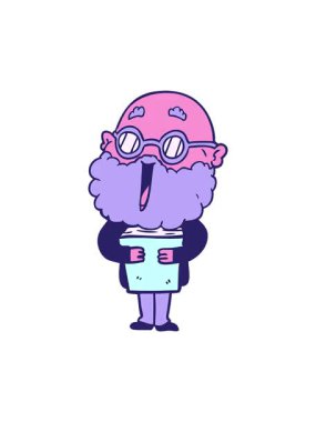 Çizgi film animasyonu. Sakallı ve kitaplı neşeli adam.