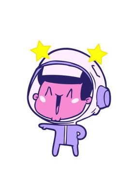 dönen yıldızlar mutlu çizgi film astronotlarını işaret ediyor.