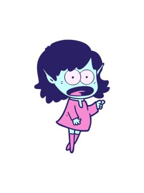 Çizgi filmin hareketli animasyonu şok edici elf kızı işaret ediyor.