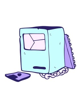 Kırık eski bilgisayarın çizgi film animasyonunun basınç patlaması