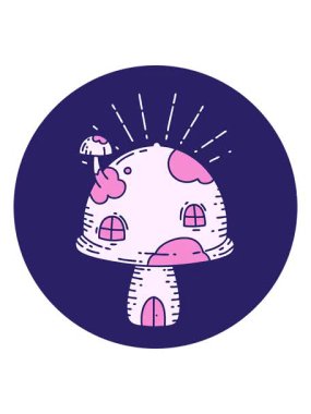 Dövme stili bir mantar evinin titreşimli hareketli canlandırması