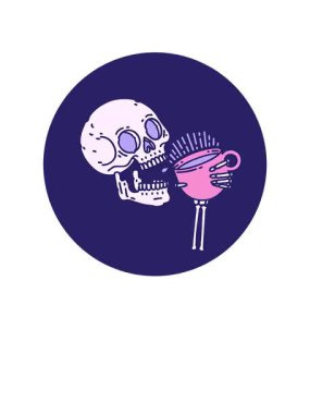 Ayağa kalk ve ikonik dövme tarzında kahve içen bir kafatasının animasyonunu uçur