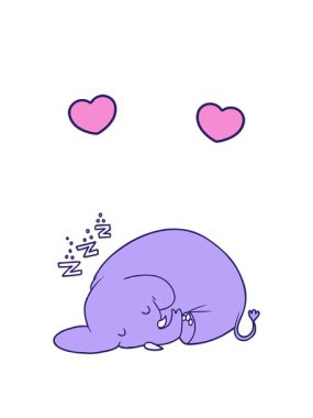 Uyuyan fil çizgi filinin dönen kalp animasyonu