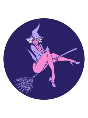 Dövmenin titreşimli animasyonu geleneksel poster cadısı tarzında.