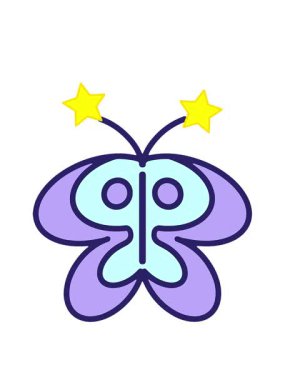 dönen yıldızlar basit ve sevimli kelebek çiziminin animasyonu