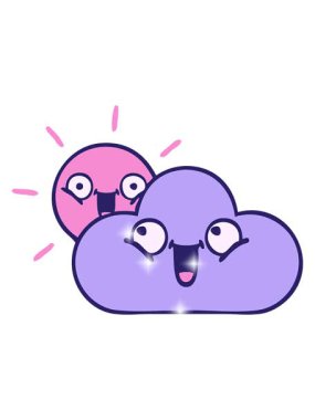 Sevimli karikatür fırtına bulutu ve güneşin parıltı etkisi