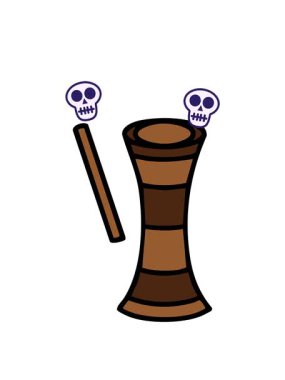 Brezilya rektosunun geleneksel müzik enstrümanının kafatası animasyonu