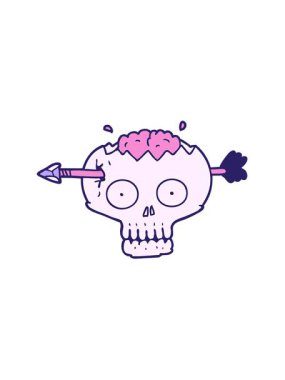 Beynine ok saplanmış karikatür kafatasının hareket animasyonunu oynat