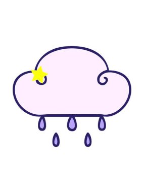 Parıldayan yıldızlar karikatür yağmur bulutunun animasyonunu etkiler.