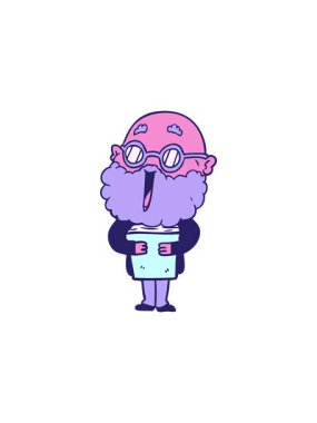 Yıldız patlaması etkisi çizgi film karakteri sakallı ve kitaplı neşeli adam.