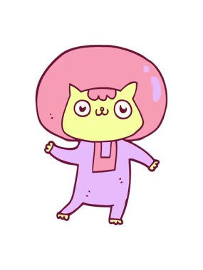 pixelize effect animation of cartoon space cat in bright glow color