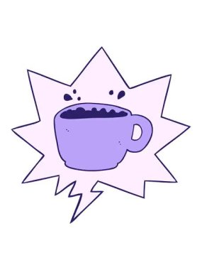 Kahve fincanının konuşma balonlu karikatürü titreşimli hareket animasyonu