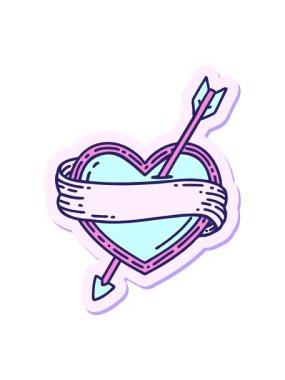 Okun kalbi ve sancağının geleneksel stiliyle dövmenin animasyon baskısı