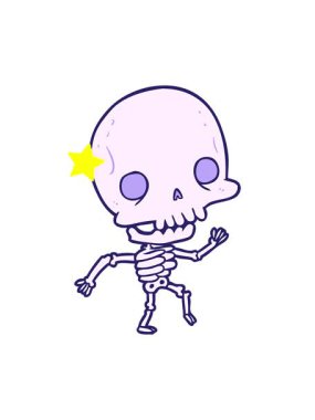 Parlayan yıldızlar dans eden şirin bir iskeletin animasyonunu etkiler.