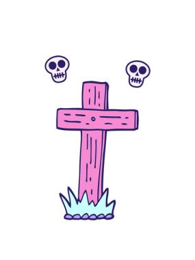 el çizimi çizgi film stili ahşap haç.