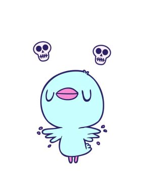 Kanat çırpan tatlı bir karikatür civcivinin kafatası animasyonu.