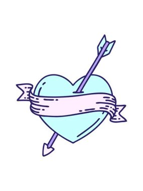 Okun kalbi ve sancağının geleneksel stiliyle dövmenin hareketli animasyonu