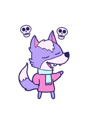 Çizgi filmdeki kurt eşarplı gülüşünün kafatası animasyonu.